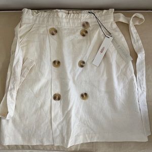 NWT June & Hudson Cream Linen Blend Button Front Lined Belted Skirt S